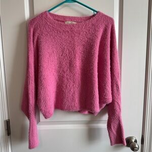 Jessica Simpson Fuzzy Pink Crew Neck Sweater Batwing Sleeves Cropped Size M